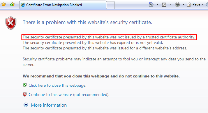 Certificate Not Trusted Error in Internet Explorer 7