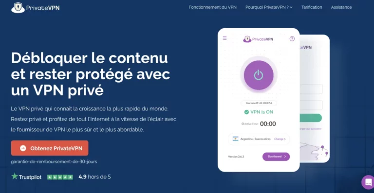 PrivateVPN page d'accueil